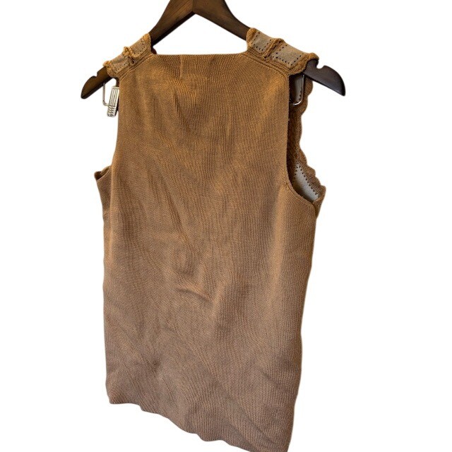 Vintage Rochelle California Leather Patchwork Crochet Zip Vest Tan Women’s M