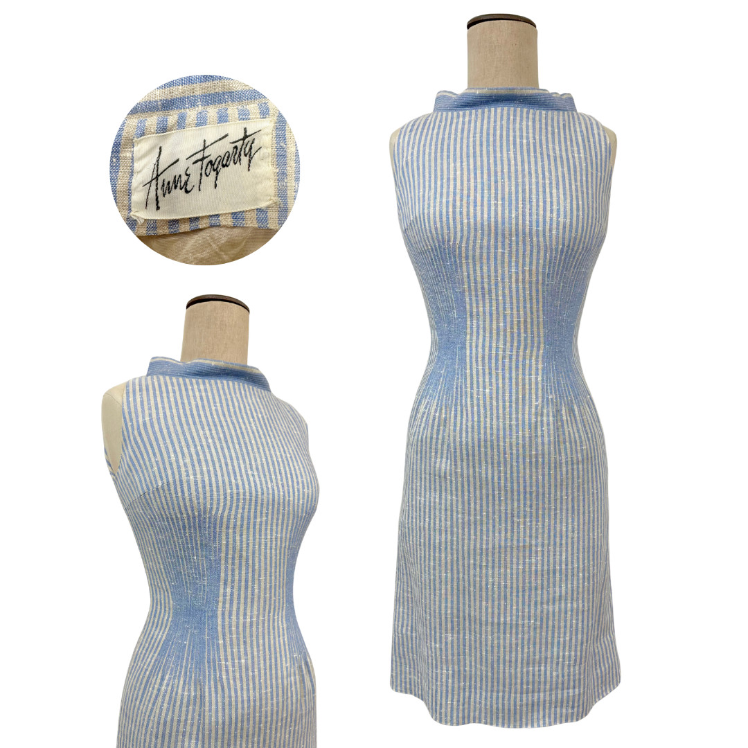 Vintage 1960s Anne Fogarty Blue Striped Wiggle Dress