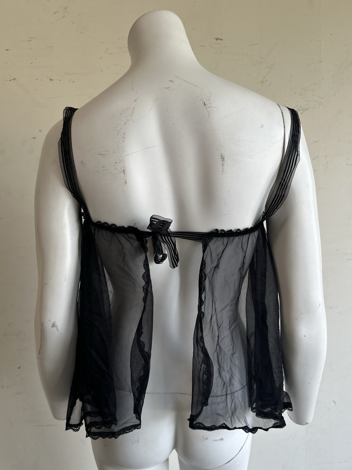 Vintage Black Babydoll Lingerie Top With Rosettes One Size 80s 90s Y2K