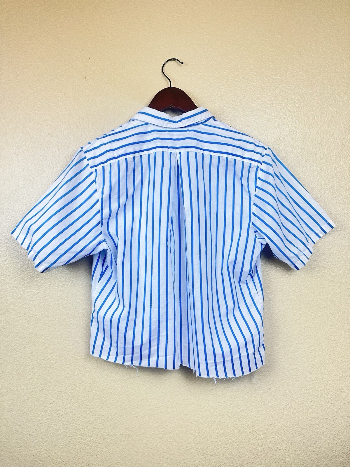 Bon Homme 60s 70s Vtg Hand Cut Cropped Button Down Shirt Striped Womens sz S-M
