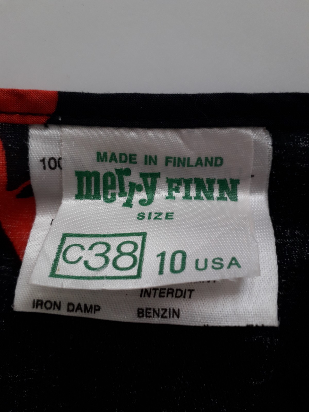 Finnish Vintage MERRY FINN Set Suit Top+Maxi Skirt Cotton Black Red 70s 80s