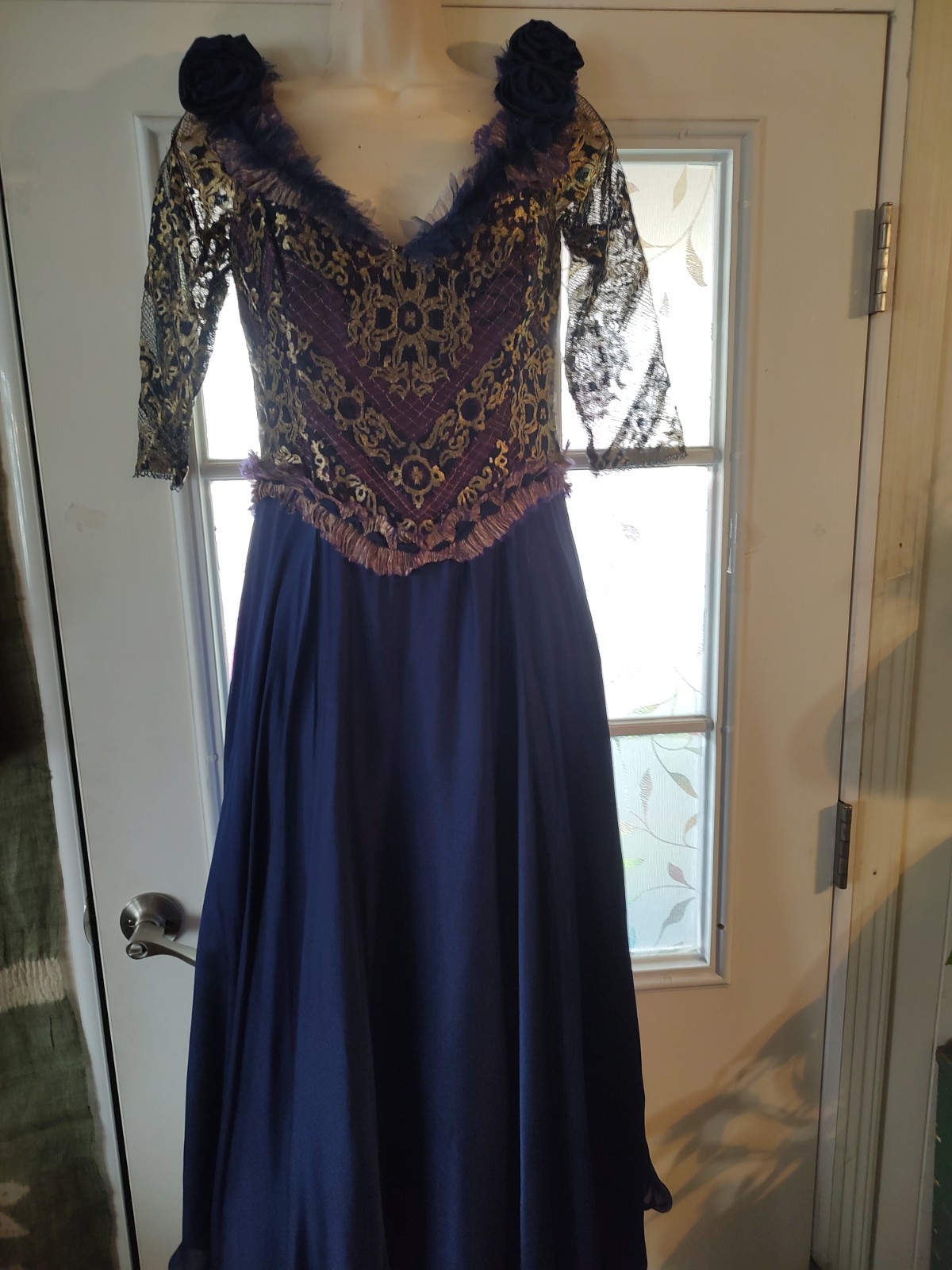 Zandra Rhodes Vintage Eveningown, Hand Made In England Couture 8 Silk/Gold Lace