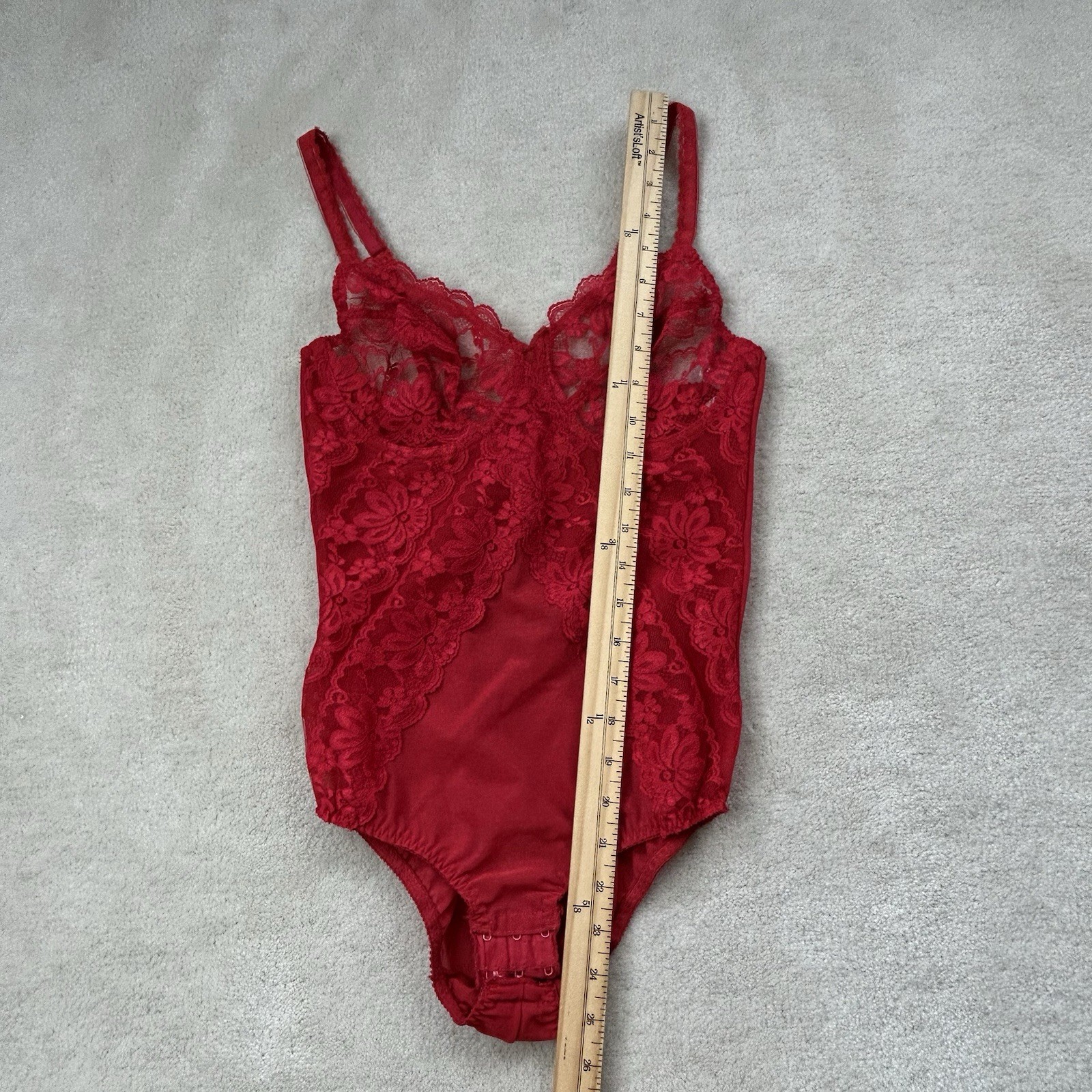 VTG 70s Dolores Poirette Red Lace Teddy Lingerie Bodysuit ILGWU Bustier Sz 34