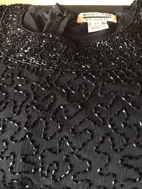 Black Evening Dress – Beaded – 100% PURE SILK SIZE M -Mark and John By Gopal