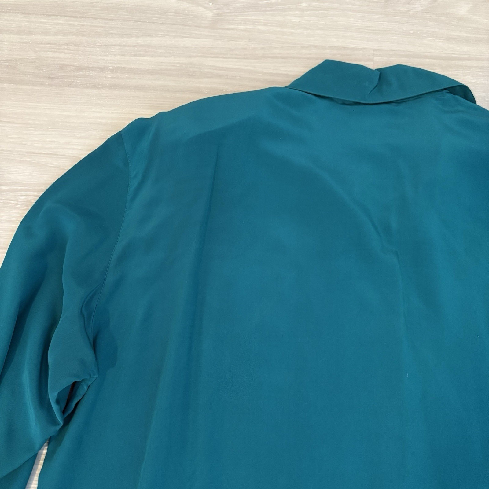 Regina Porter Womens Blouse Vintage 100% Silk Teal Abstract Embroidered Size 1X