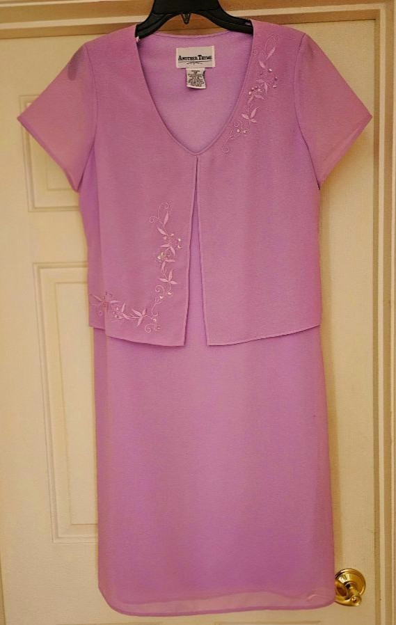 Another Thyme Purple Embroidered Dress~Beaded~ Layered ~ Lined ~Sz 8P~EUC