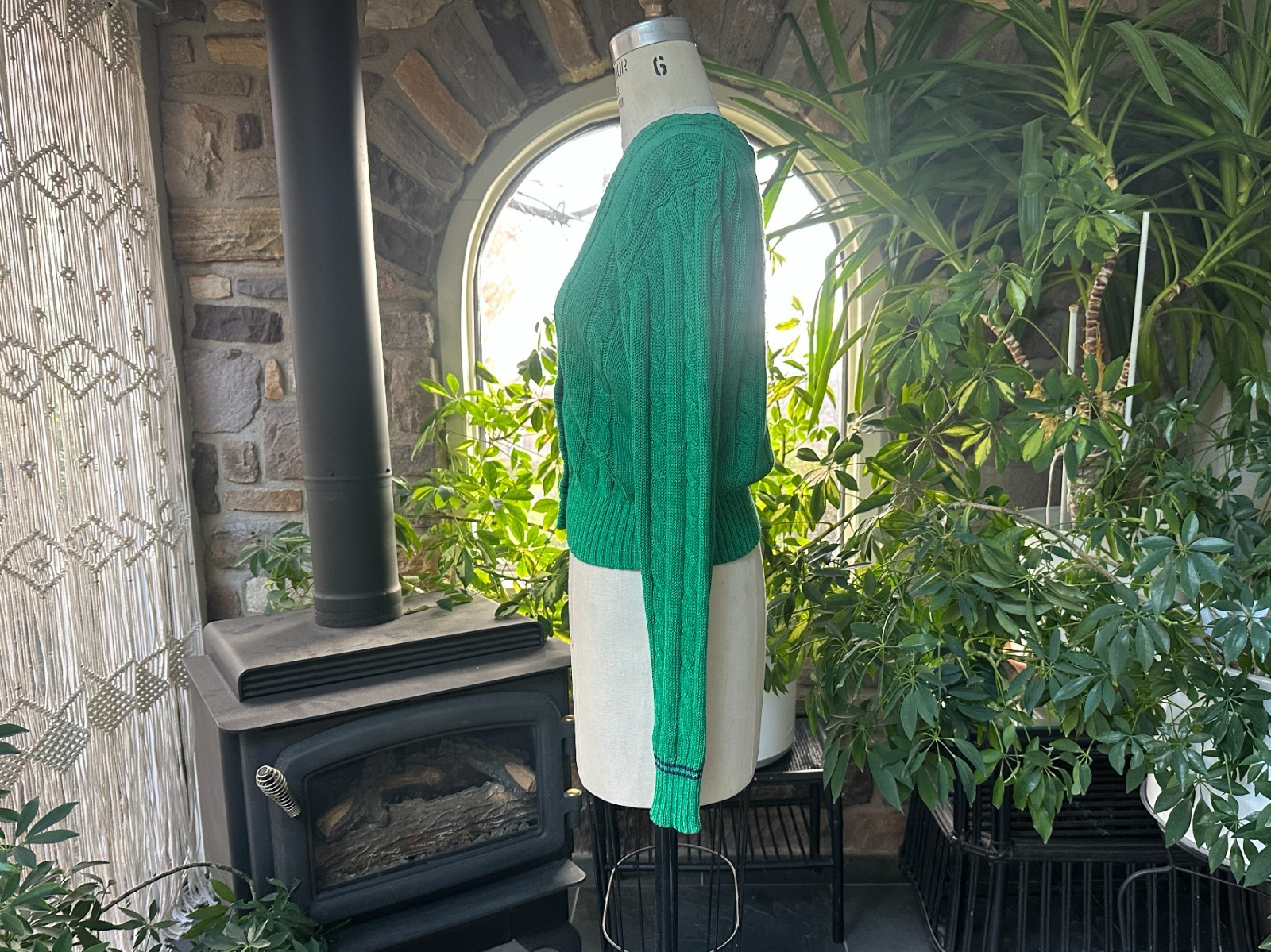 Vintage 1990s Green Ramie and Cotton V Neck Cardigan Sweater Clipper Bay