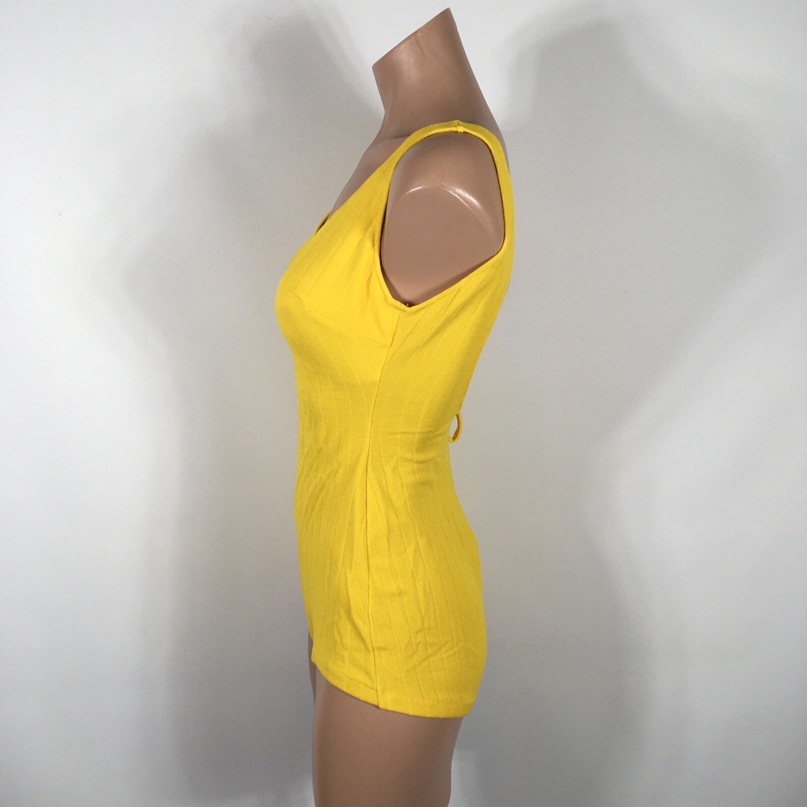 Vintage 70s Cole of California Yellow Bathing Suit Stripe Boyshort Swimsuit 14