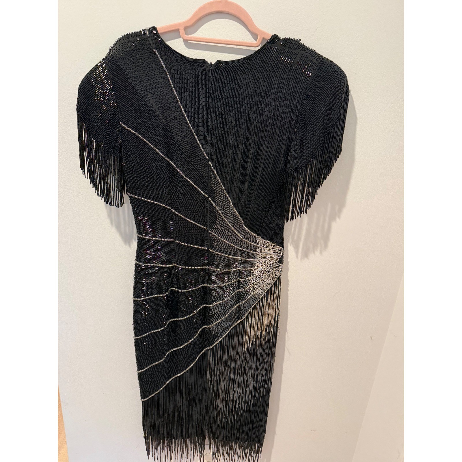 Lillie Rubin Vintage Silk Beaded Fringe Flappern Sunburst Cocktail Dress 6