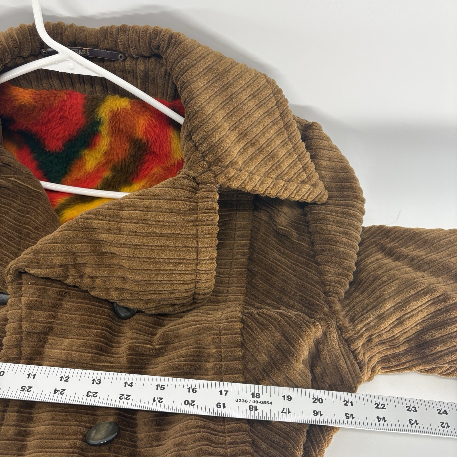 Vintage Sears Double Breasted Corduroy Jacket Belted Mid Length Hippy Women XL