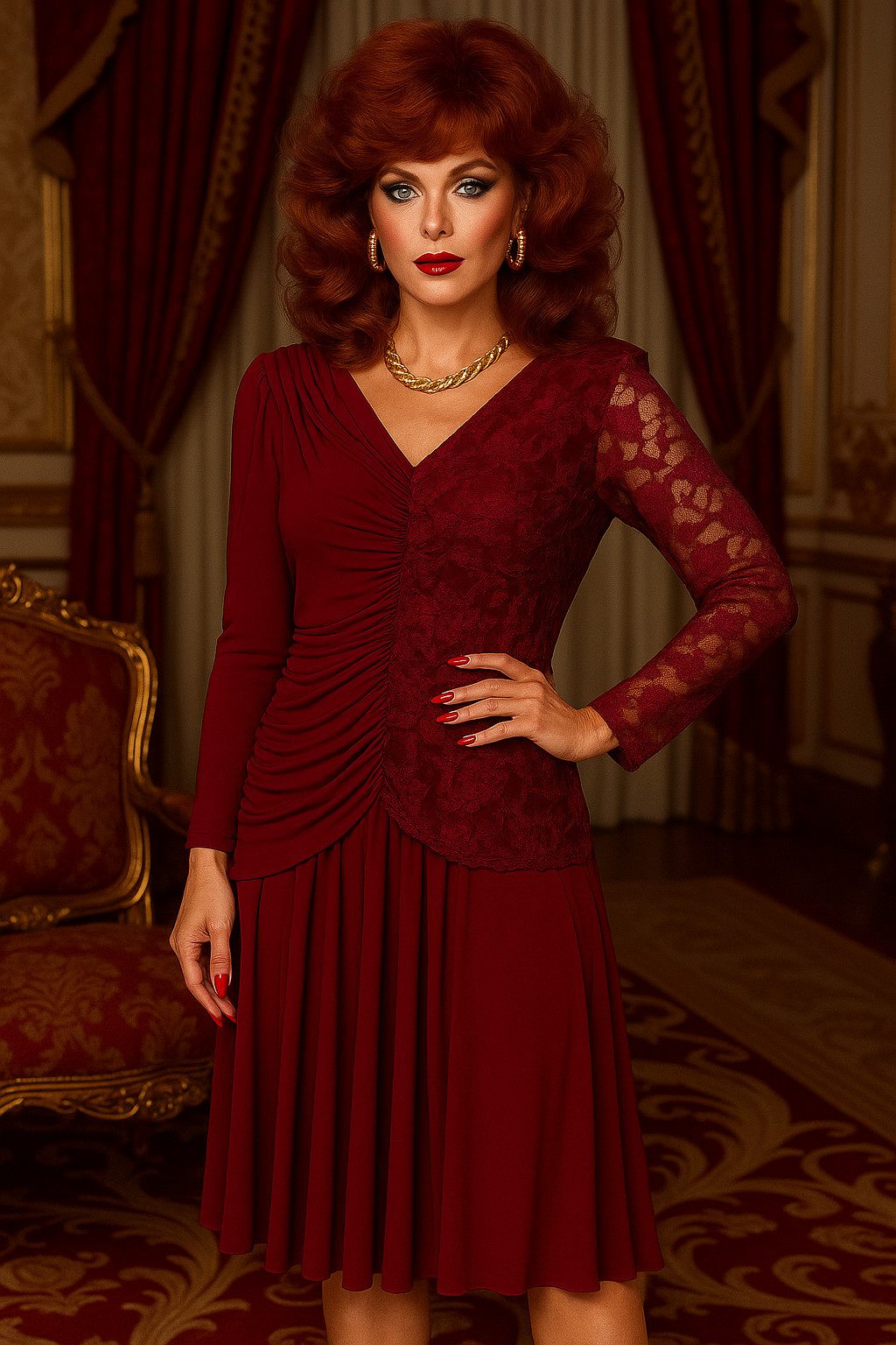 Vintage Filigree Ltd Maroon Red Cocktail Dress Size Large