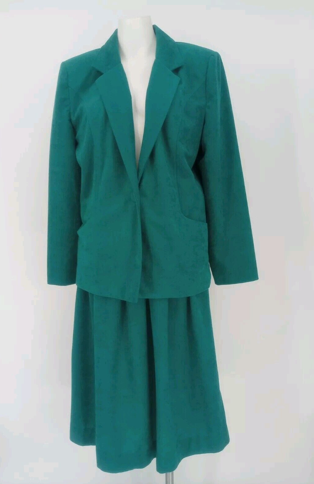 Vtg Donovan Galvani 70s 80s Teal Green Faux Suede 2-Pc Skirt Jacket Suit 14