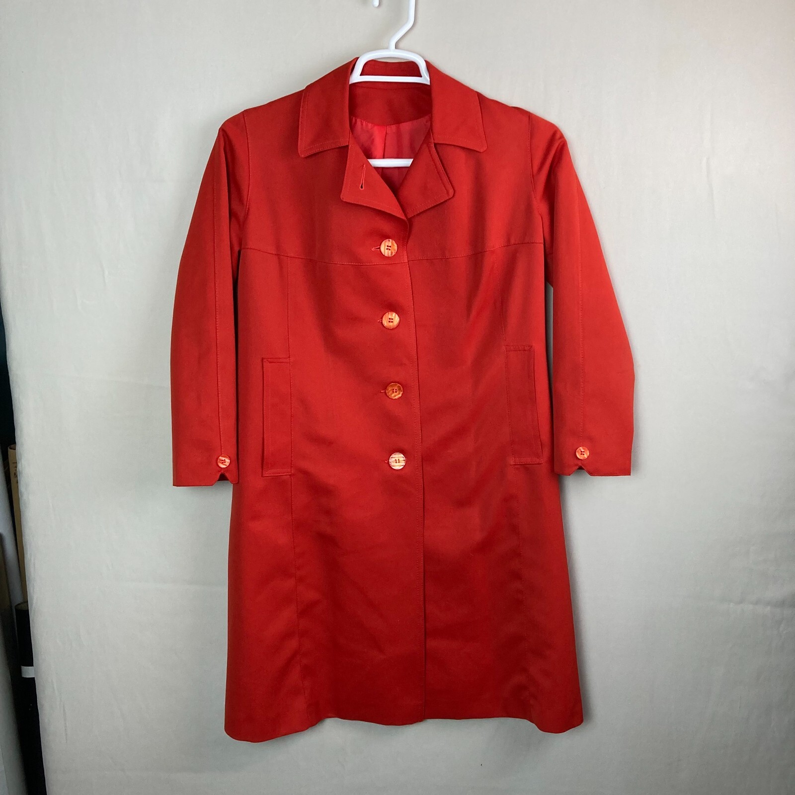 Jerold Womens S/M Vintage MOD 60/70’s Orange Trench Coat Raincoat