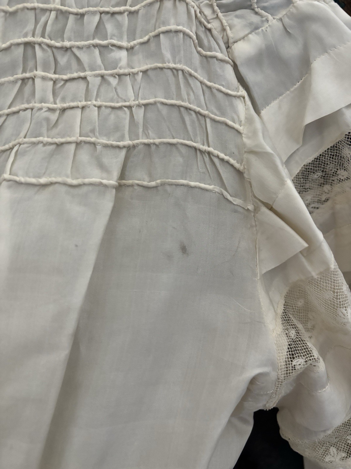 Antique Edwardian Silk Lace Dress Smocked Whitework Pigeon Breast 1900s 1890s
