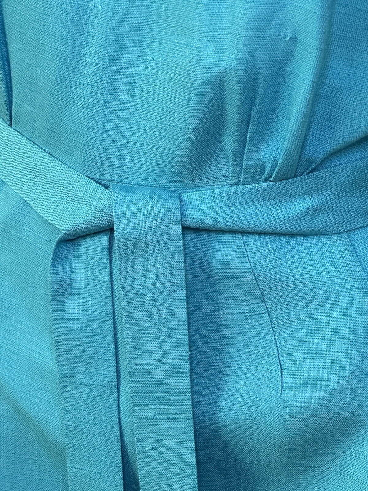 Vtg Galant Dress w/tag belted rayon turquoise Circ 1980s armpit to armpit 18″