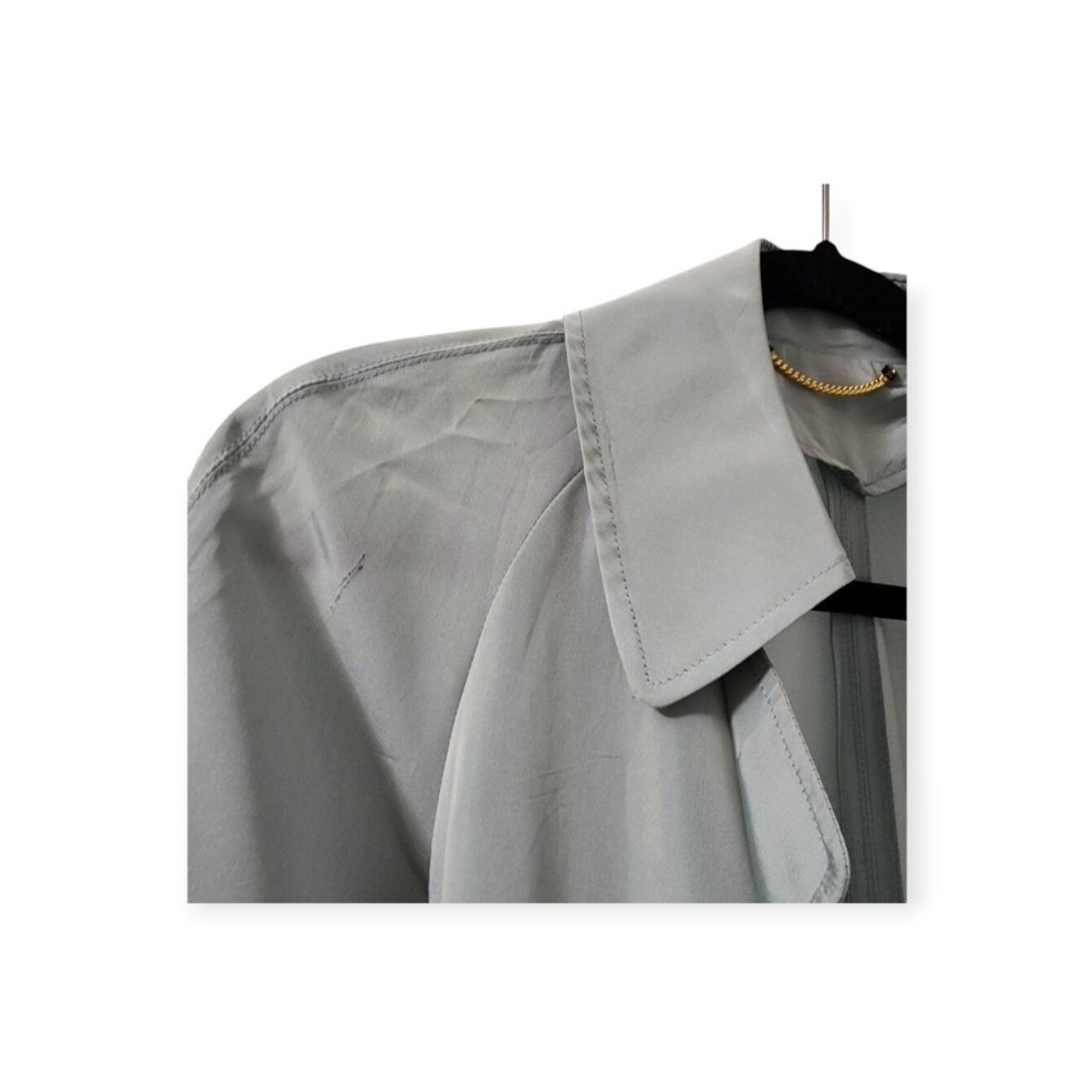 Vintage Silvery Blue Satin Trench Coat Women’s Lightweight Belted Duster Jacket