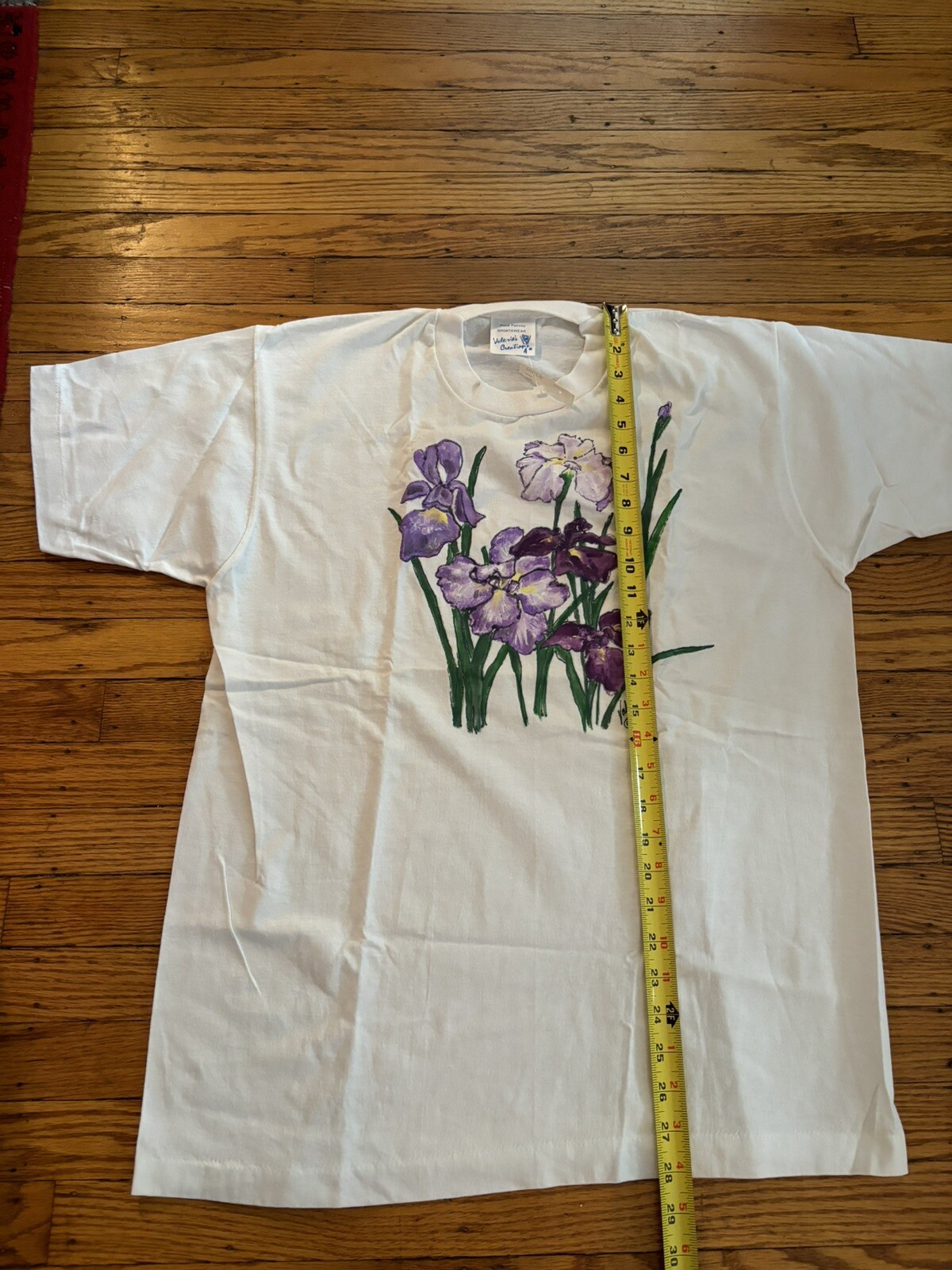 Vintage Valerie’s Creations Hand Painted Purple Iris Flowers T Shirt Sz XL