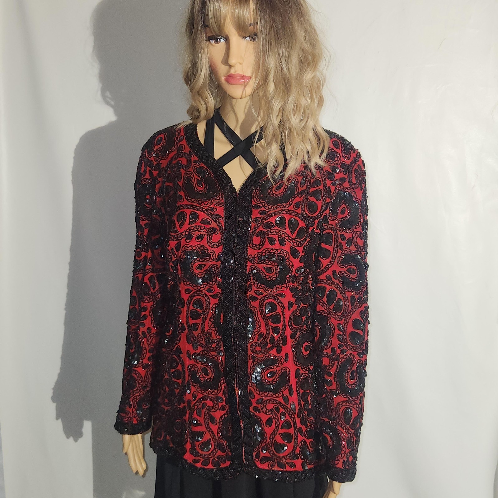 Vintage 1980s Beaded Sequin Niteline by Della Roufogali Made in India Size 8 Fun