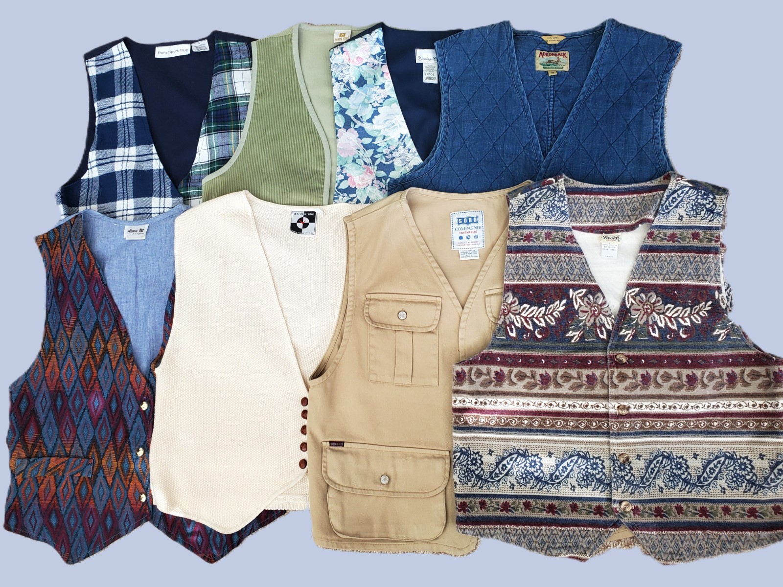 Womens Vests- VTG- Lot of 8- Assorted Styles Colors Prints- Med/Lg- *Nice Cond.*