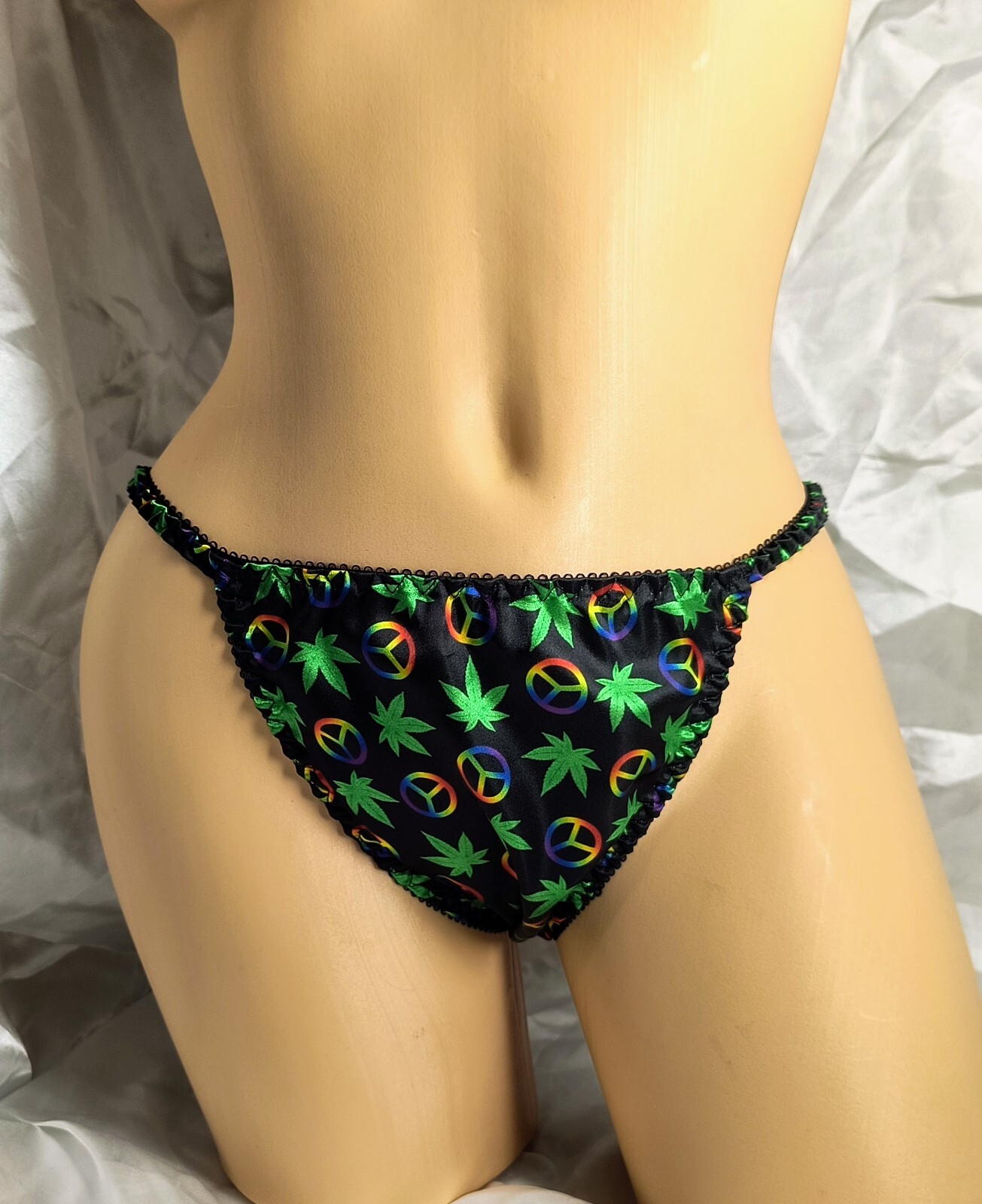 420 PEACE print Satin String Bikini panties *Limited Edition*