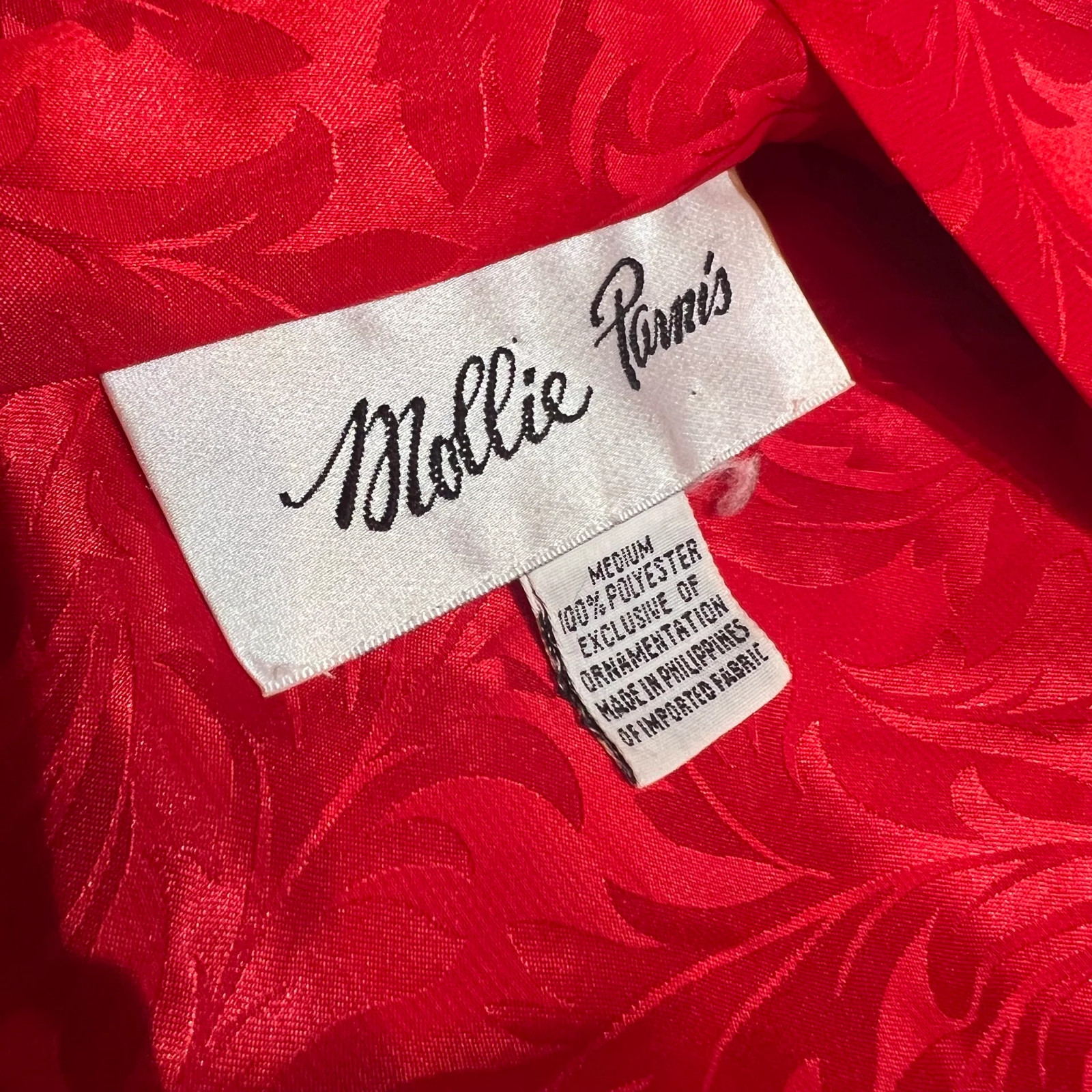 Vintage 1970s Mollie Parnis Plus Size Red Caftan Satin Floral Design