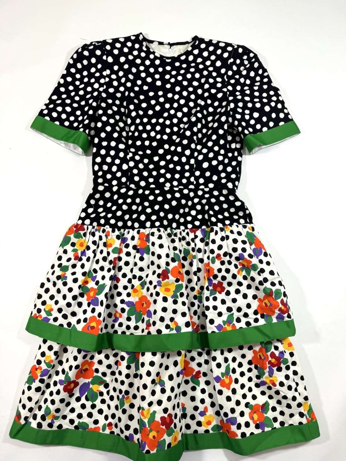 William Pearson Vintage 80s Tea Length Dress Size 14 Tiered Floral Spots