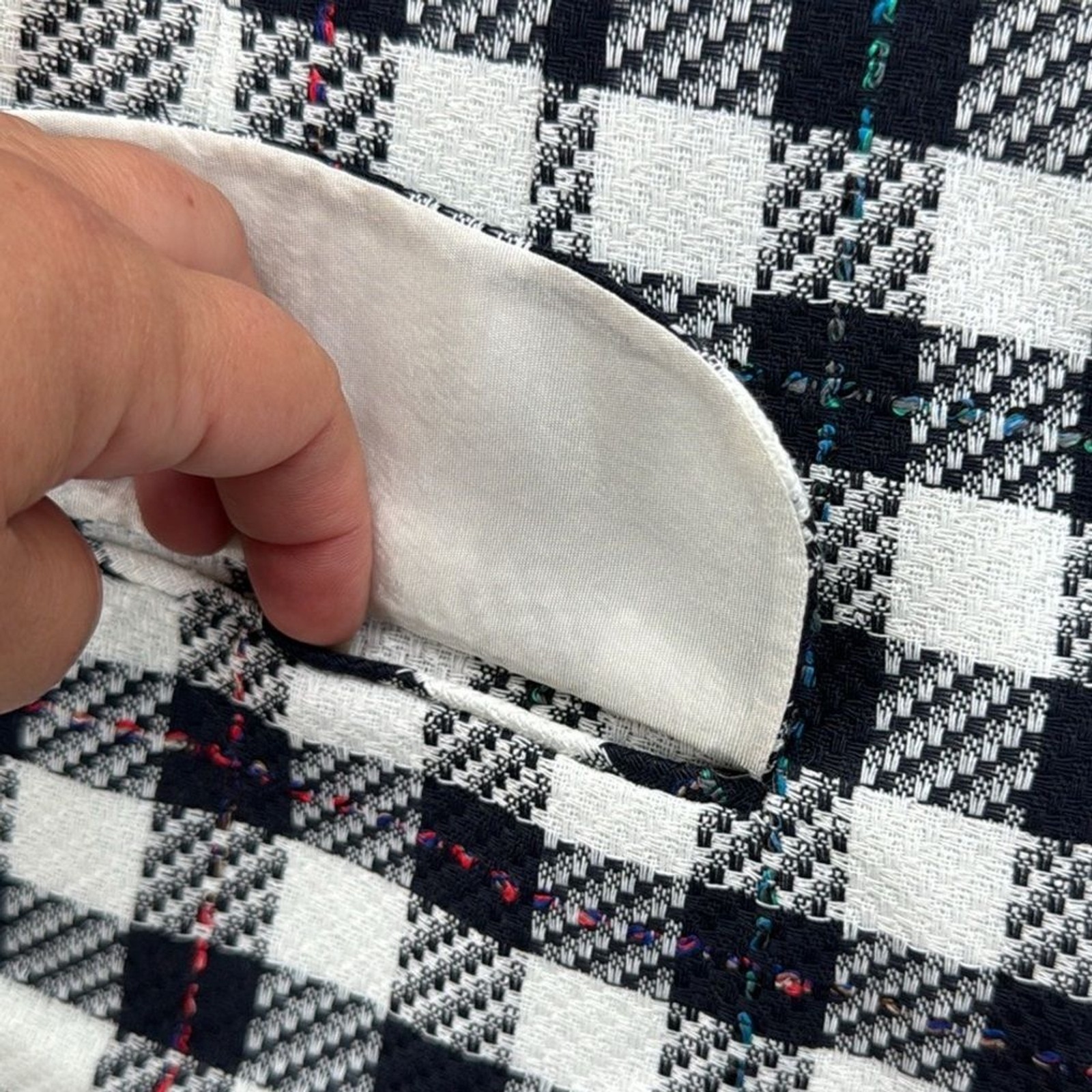 Vintage Rafael Linen Blend Plaid Skirt, Blazer & Purse Set Black White 16