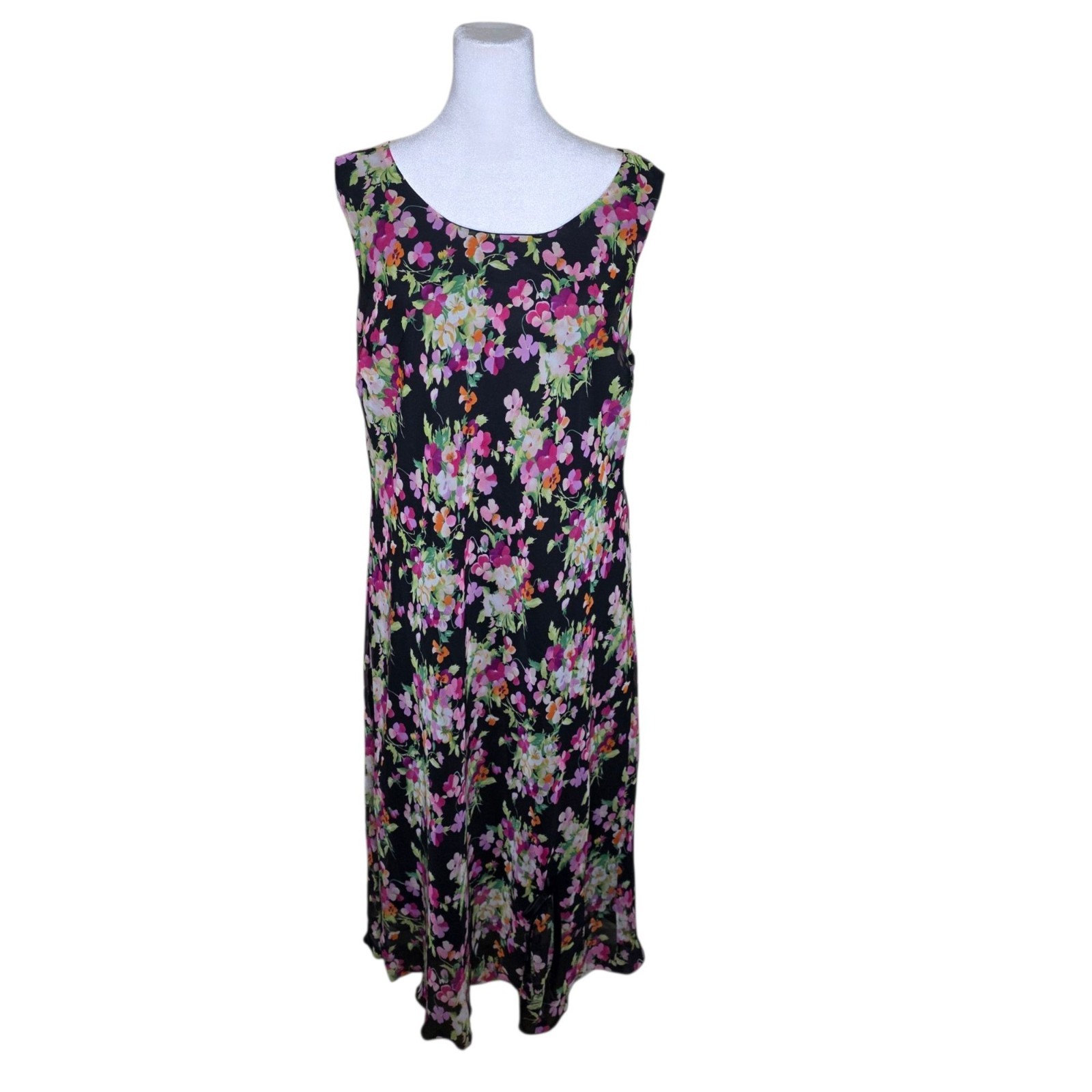 Vintage 90s Floral Slip Dress Womens XL Black Pink Bolero Topper