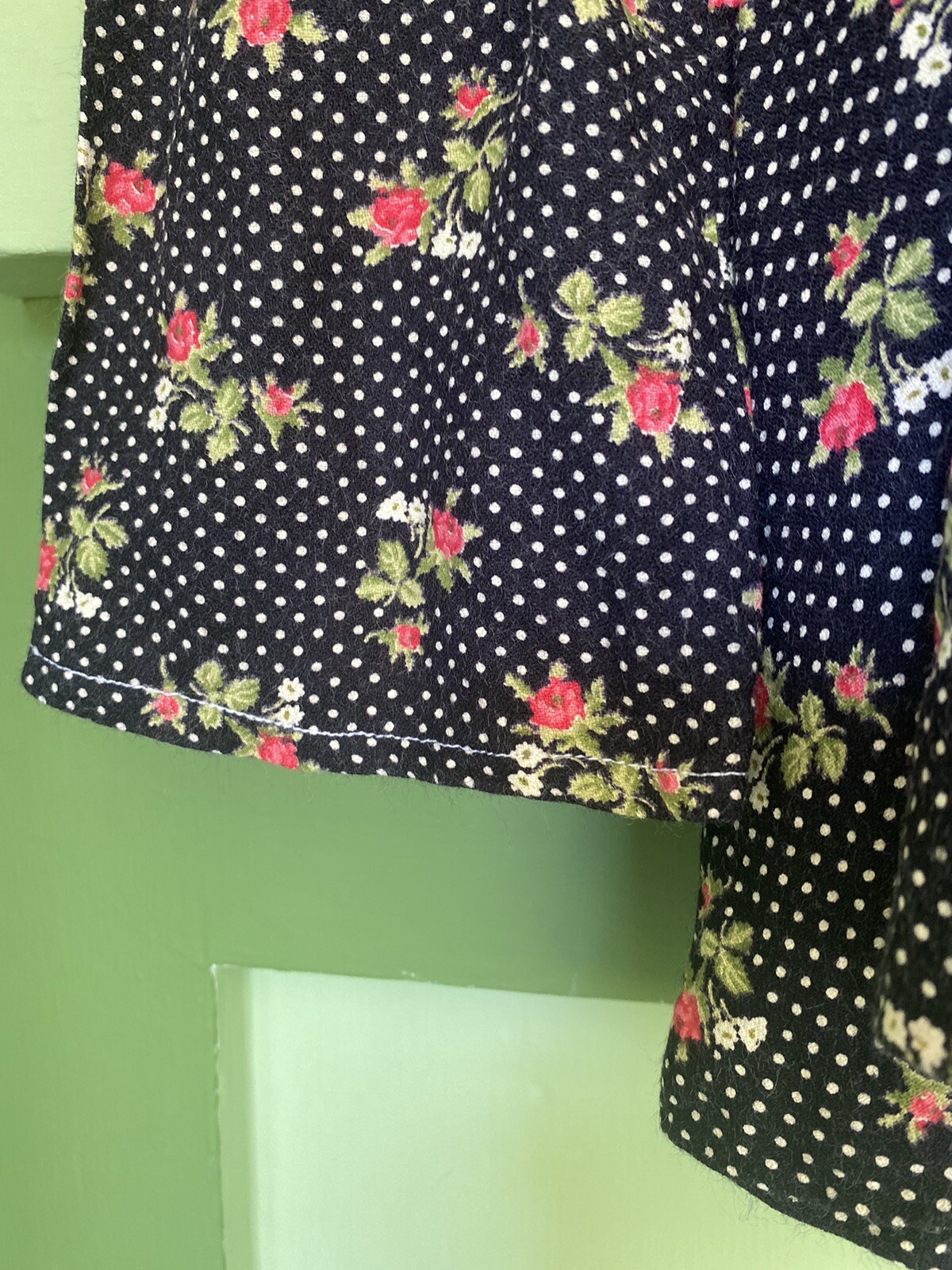 Vtg 70’s Liberty of London Black Polka Dot Rose Blouse W/ Agate Buttons