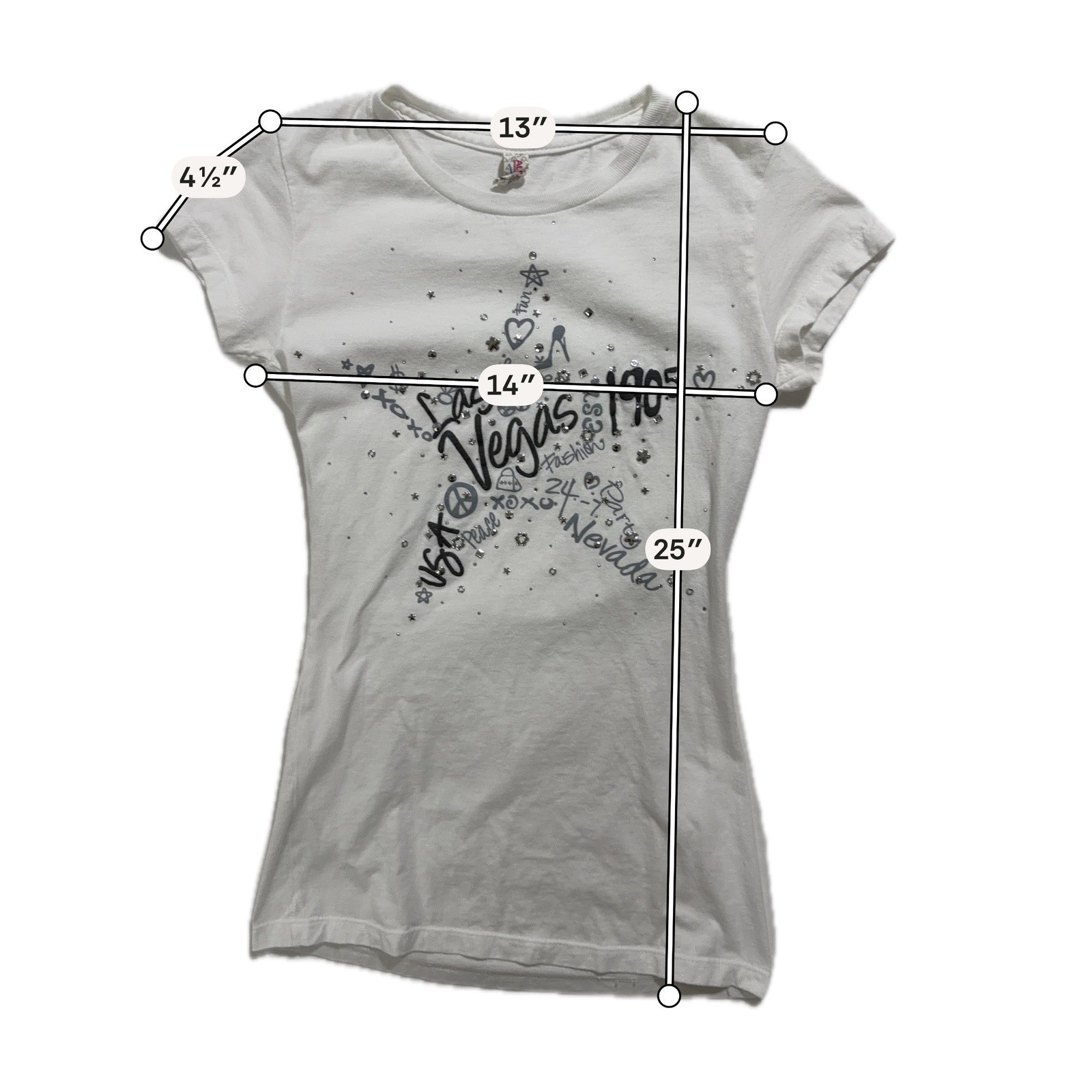 Alstyle Las Vegas 1905 Rhinestone Graphic T-Shirt Women’s S White