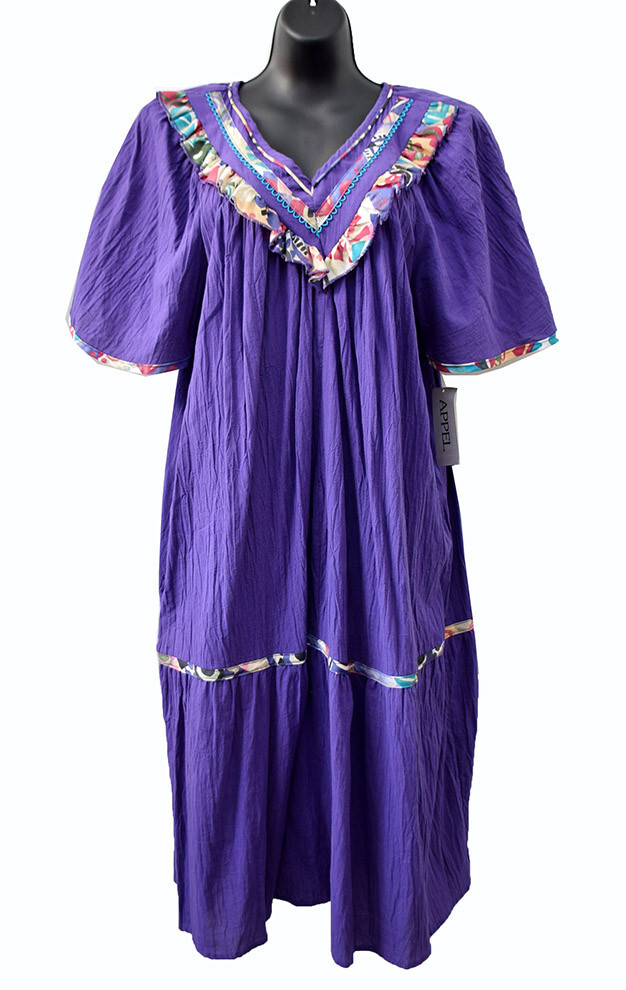 Vintage APPEL House Dress Mumu GRAPE Purple Kaftan V-Neck Butterfly Sleeves, NWT
