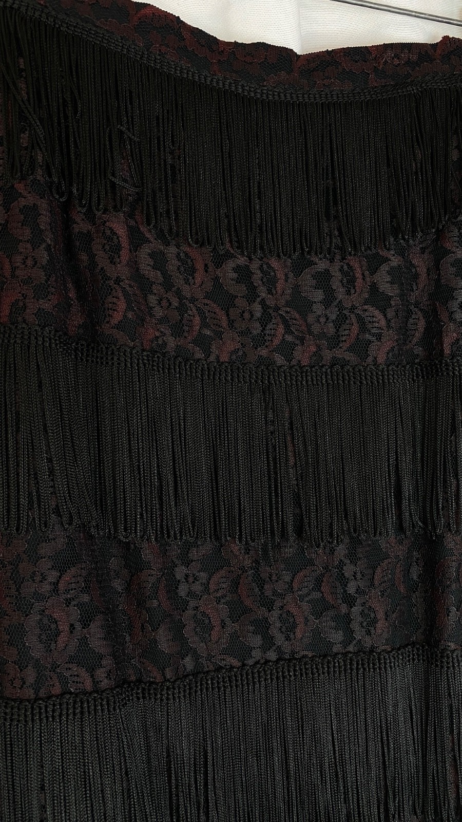 Vintage 1950s black lace fringe wiggle skirt XS pencil high waist midi