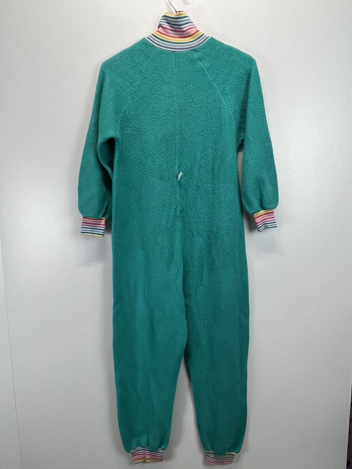 Vintage Unbranded Fleece Adult Pajamas Sz 13 Medium GUC Rainbow Trim 70’s