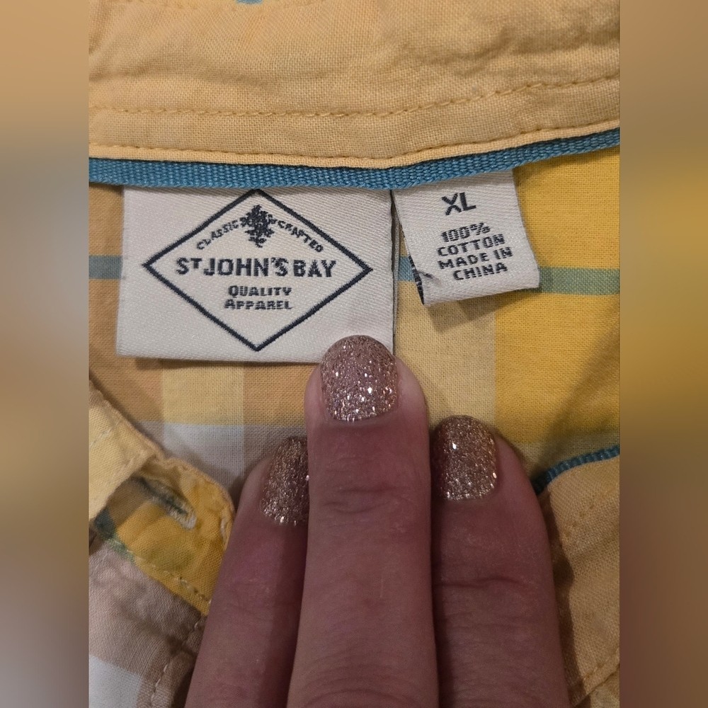 St Johns Bay Yellow & Tan Plaid Button-Up Shirt