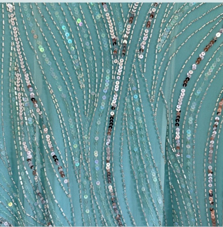 Vintage Kathryn Conover by Night Silk Sequin Beaded Dress Turquoise 80s Glam