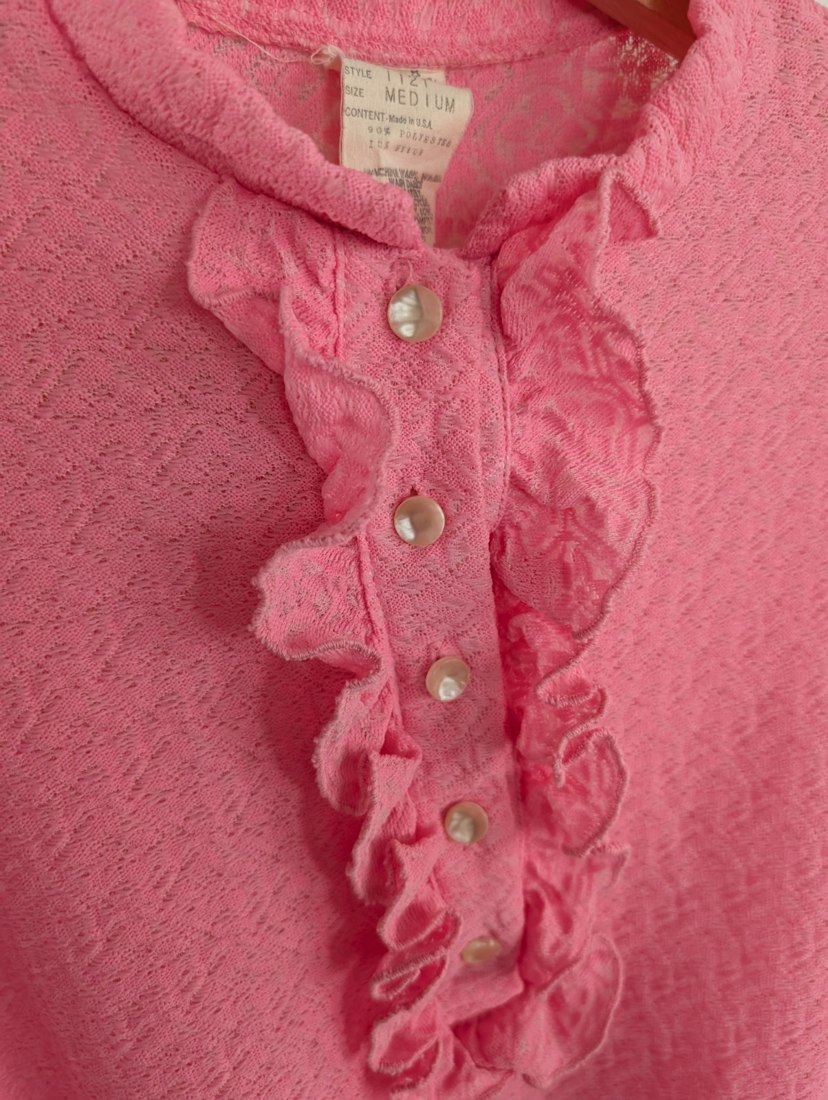 Vintage Pink Ruffle Leotard Blouse Dancer Ballet Sweater Womens M Kawaii 60s 70s