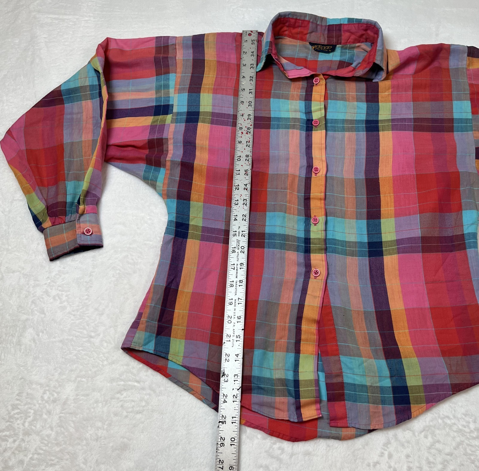 Vintage 80’s Dee Cee Rainbow PLAID Multicolor Button up shirt Medium