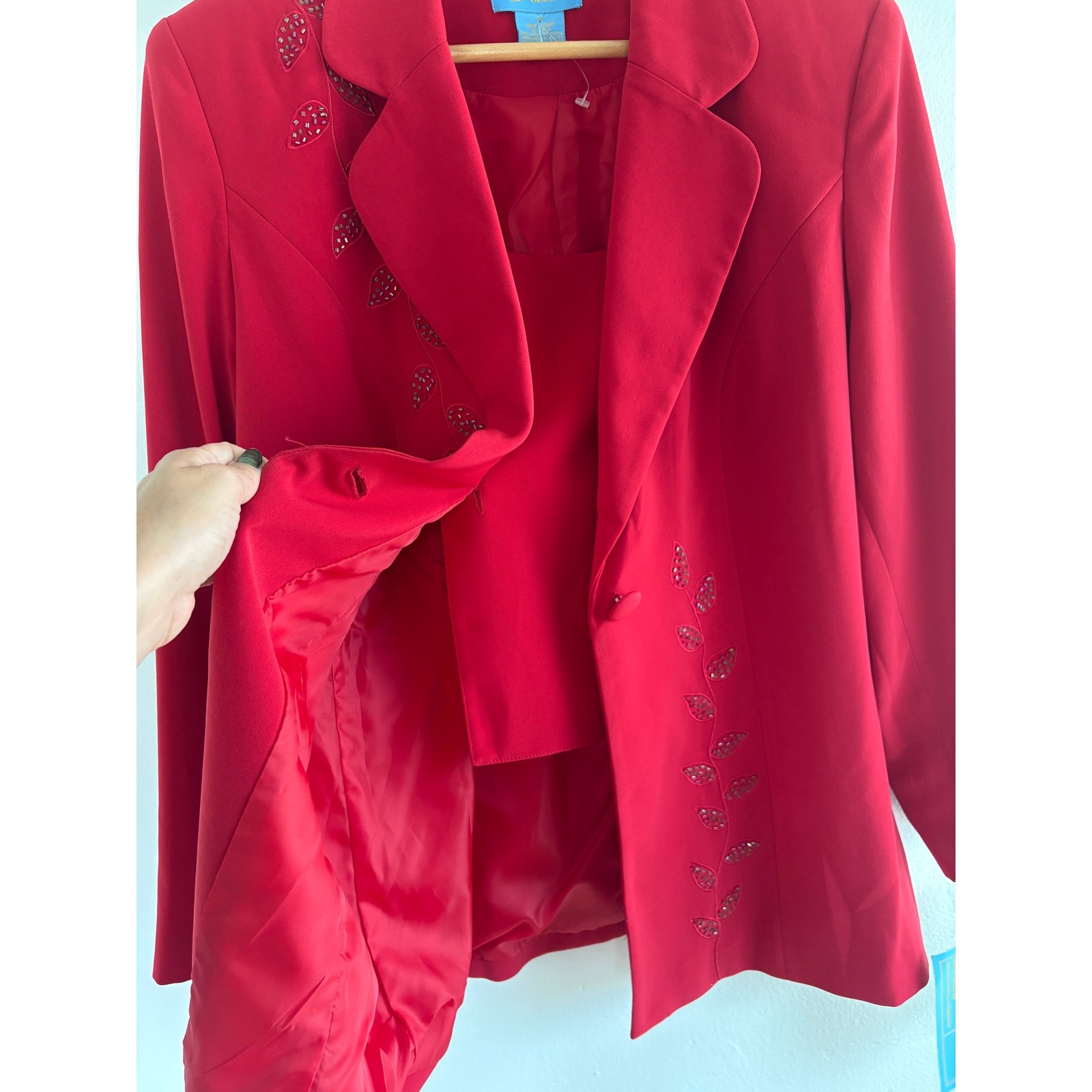 Faith Vintage Red Pant Suit Set Womens Size 14 Beaded Blazer Pants NWT