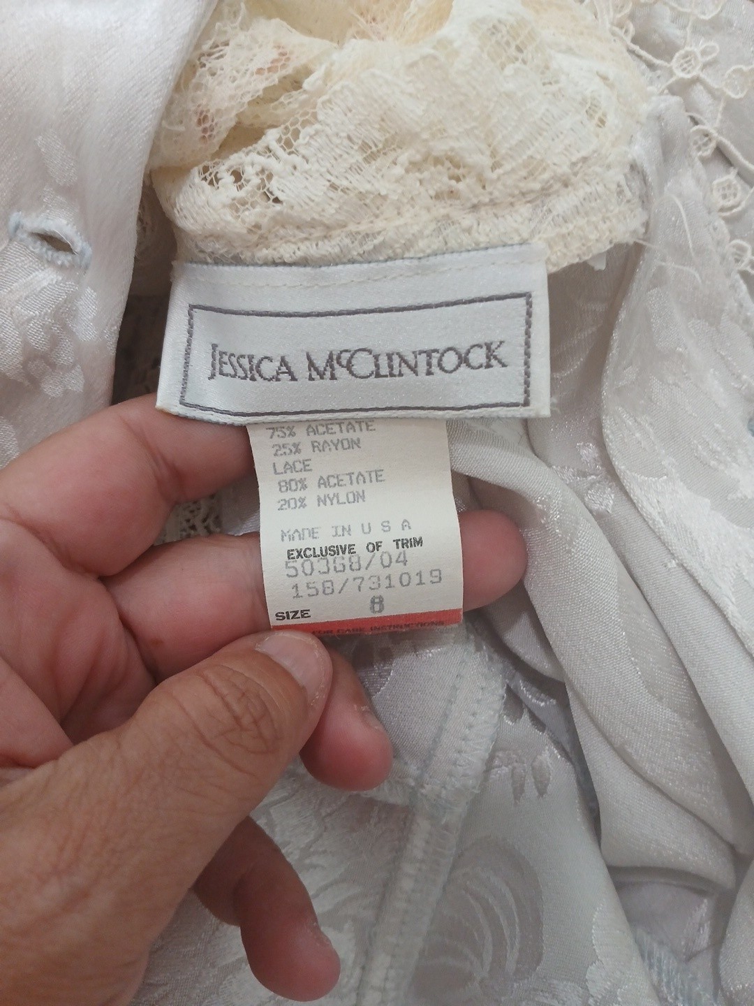 VTG Jessica McClintock Romantic Victorian Floral Lace Dress Cream Ivory Size 8