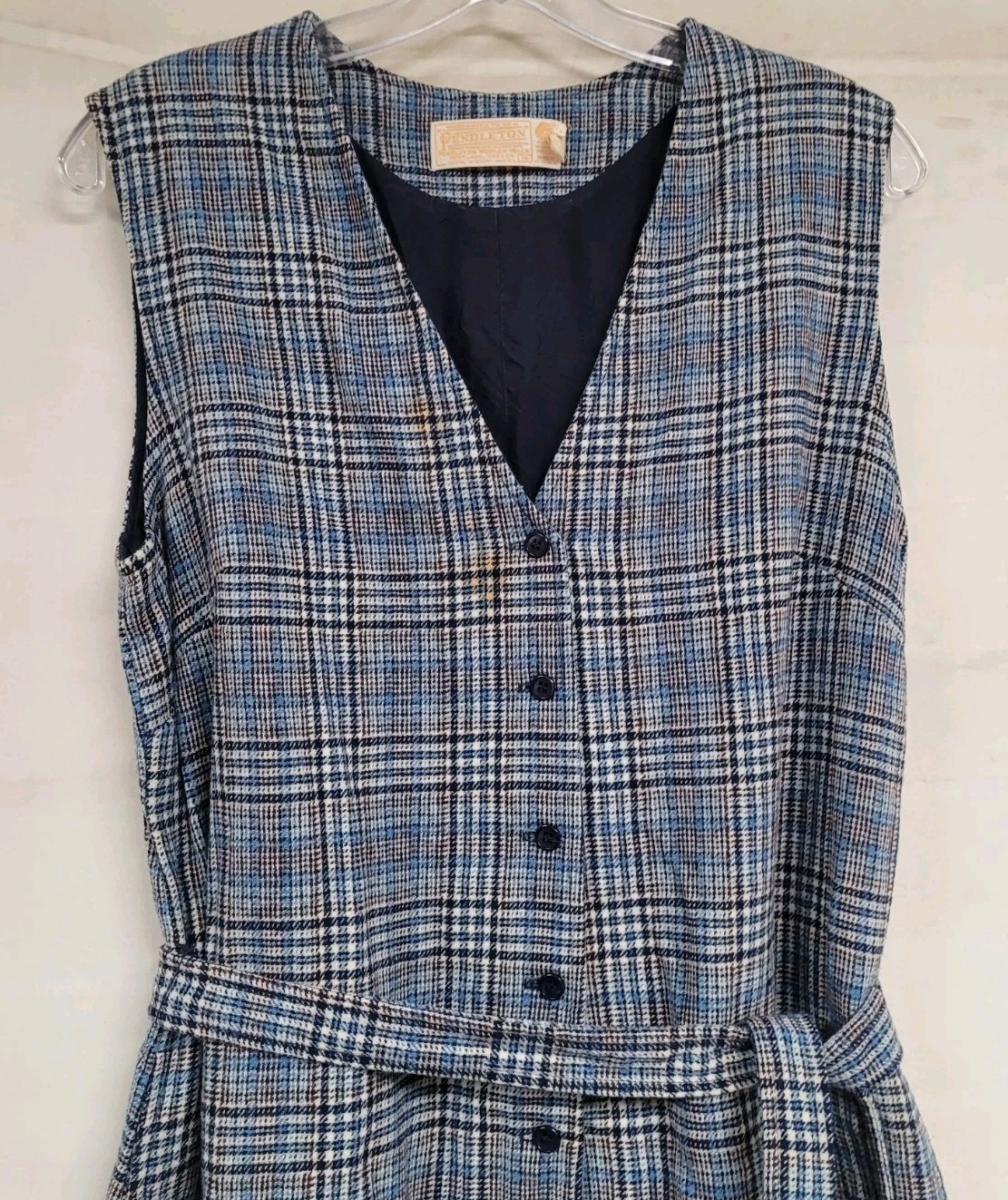LOT OF 2 VINTAGE PENDLETON WOOL DRESSES BELTED SLEEVELESS HOUNDSTOOTH & PLAID