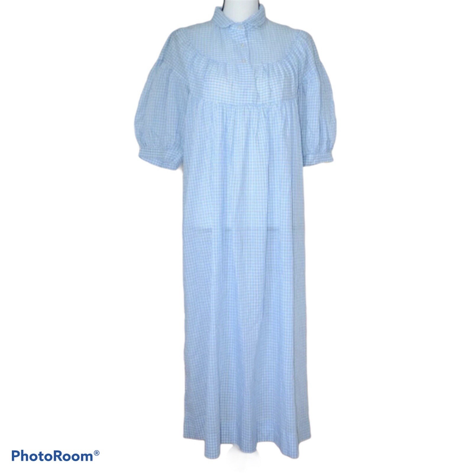 Vintage JULI OF SLUMBERTOGS Blue and white Full Robe Short sleeves ILGWU SIZE L
