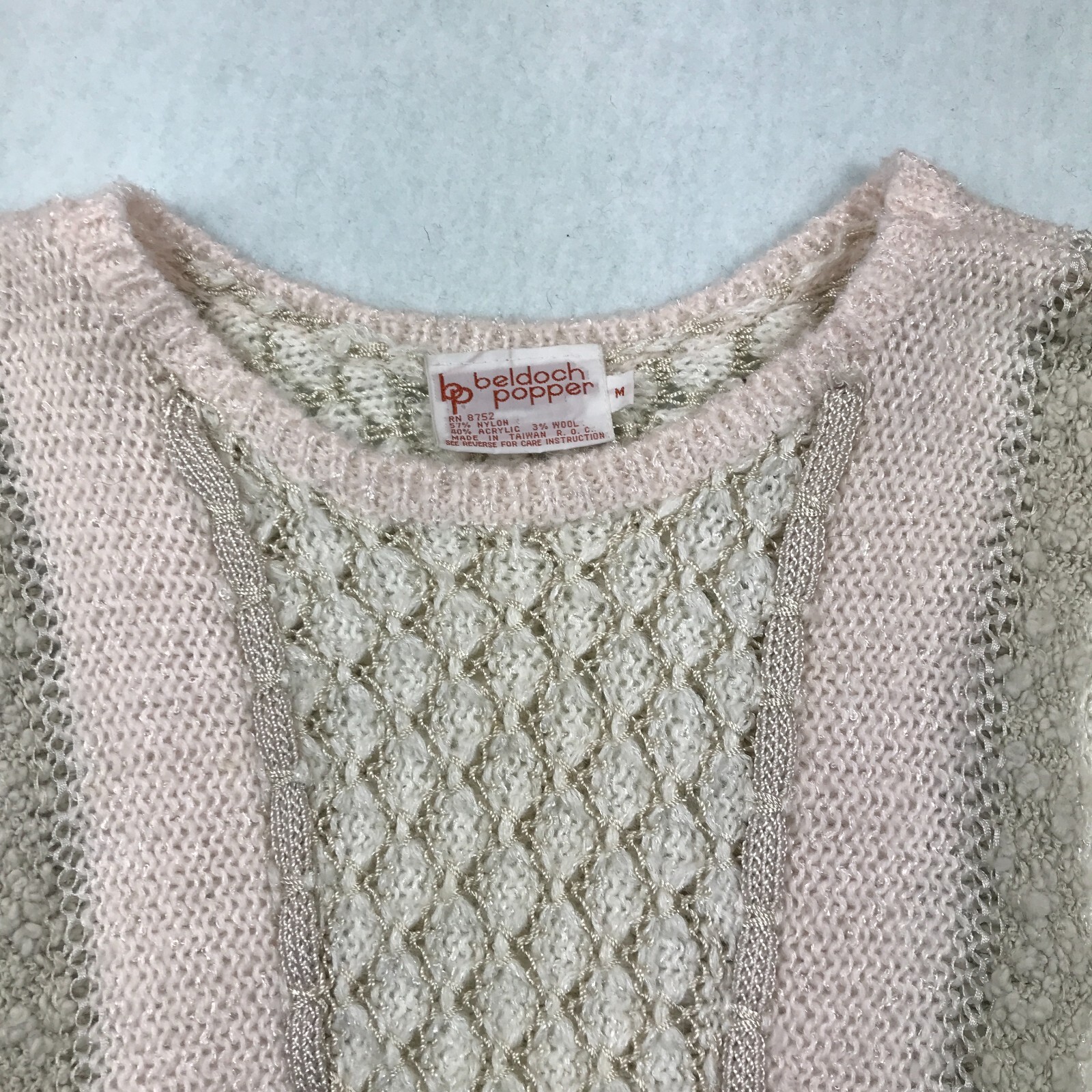 Vintage Sweater Womens Medium Short Dolman Sleeves Beaded 80s Beldoch Popper