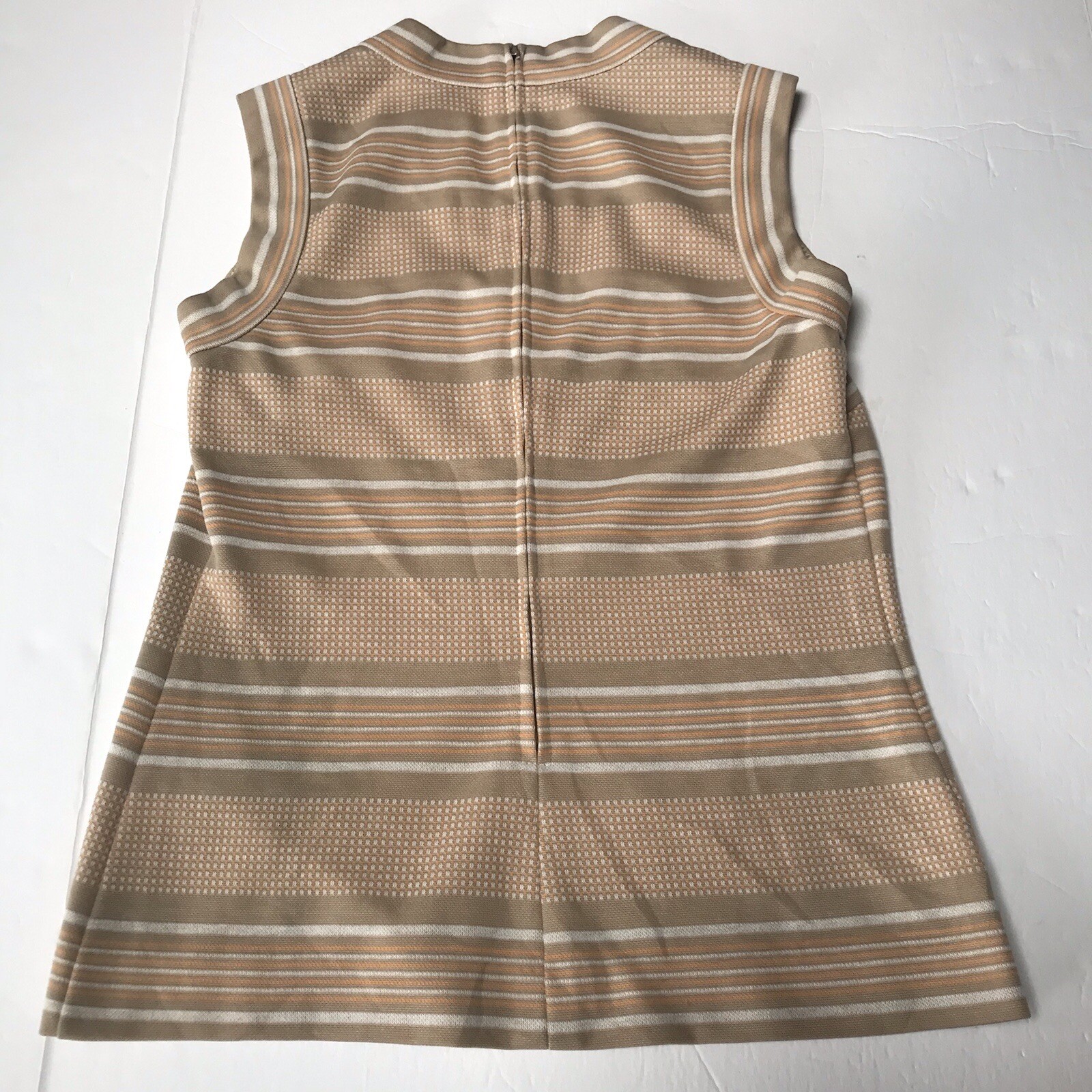 Vintage 60s 70s Women Small Medium Top Striped Knit Tennis Preppy Mod Beige Tank