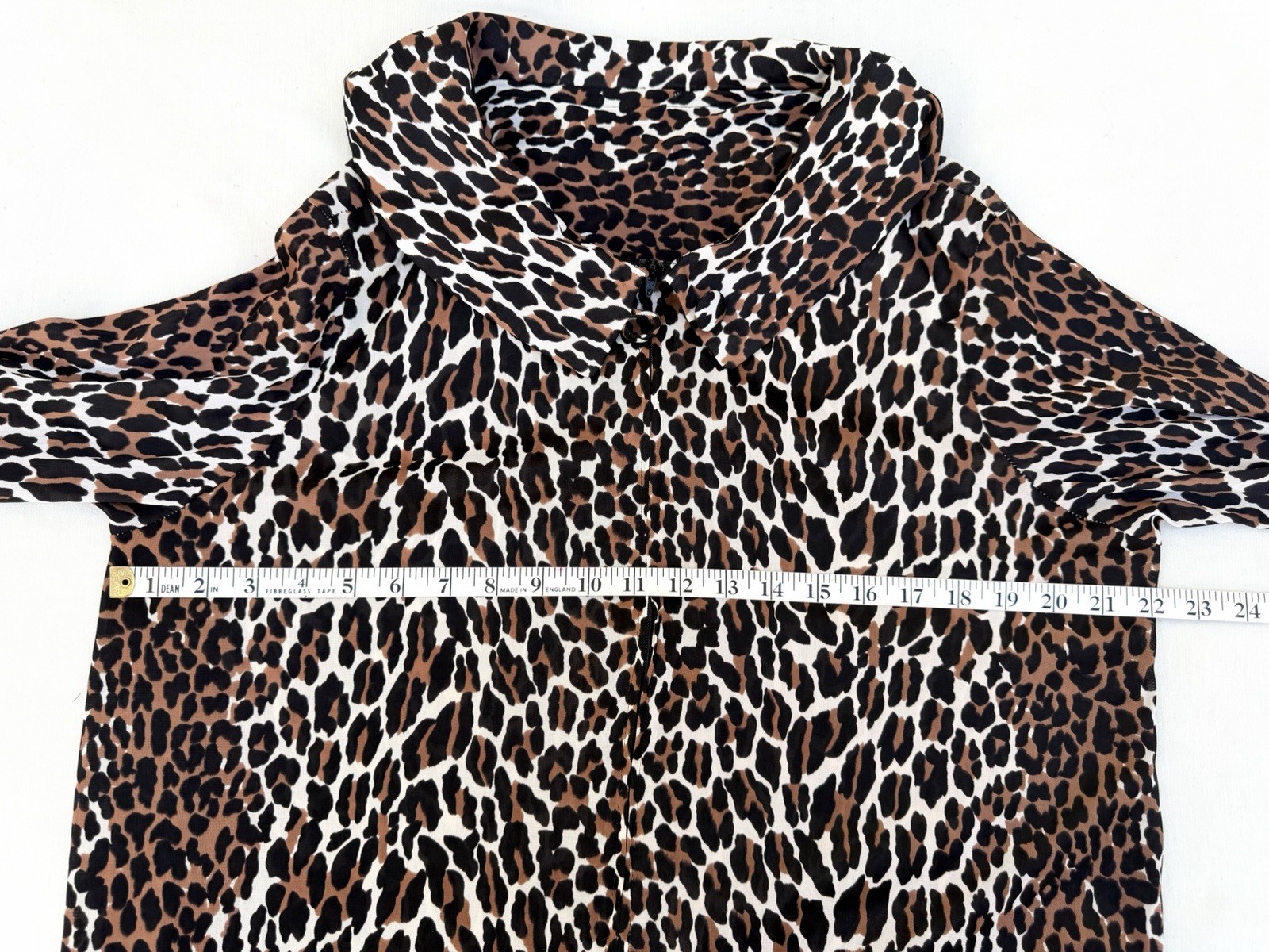 Vintage 60s Cheetah Midi Robe Leopard Funnel Collar A-line Zip Front Sz S/M
