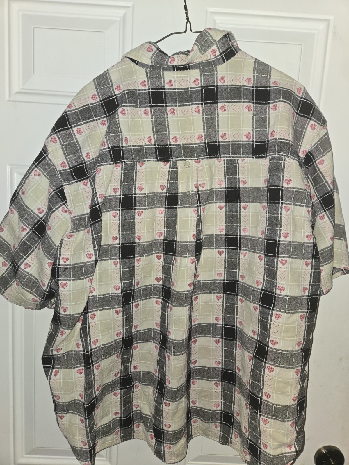 Vintage Capistrano Sport Shirt Sz 3 XL Plaid W/ Heart Pattern Button Front