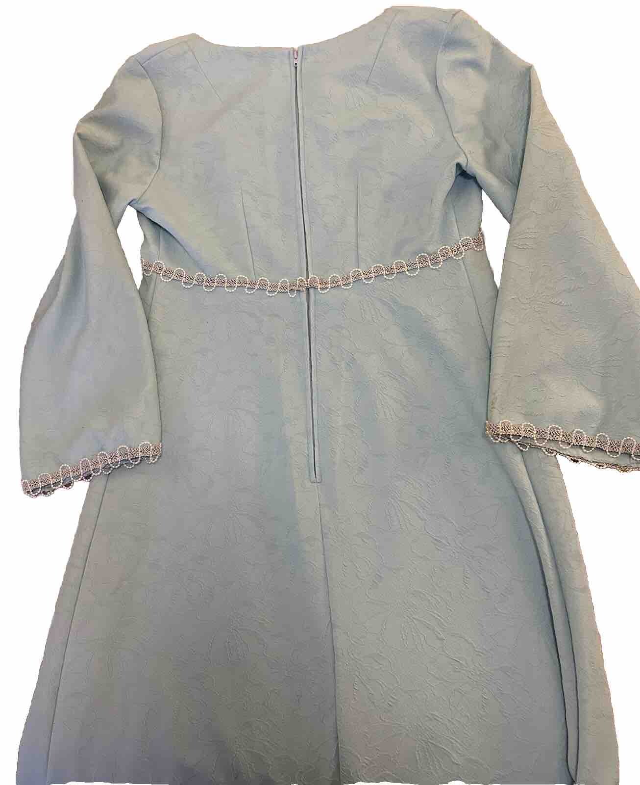 Vintage Handmade Baby Blue Silver Pearl Floral Kaftan Bell Kimono 1960’s Gown