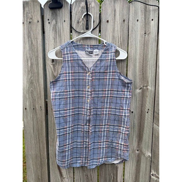 Vintage 90s Grunge County Seat Nuovo Plaid Sleeveless Top Womens Small Blue
