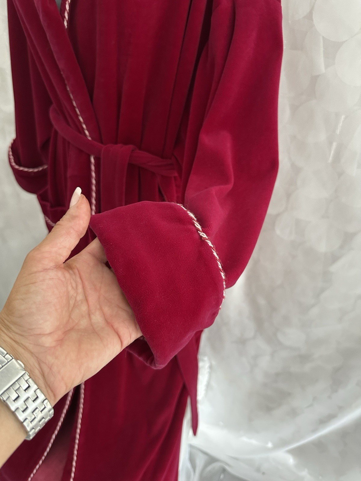 VTG 80’s LONG Ruby Red Velvet Robe Shawl Collar Dressing Gown Pierre Cardin