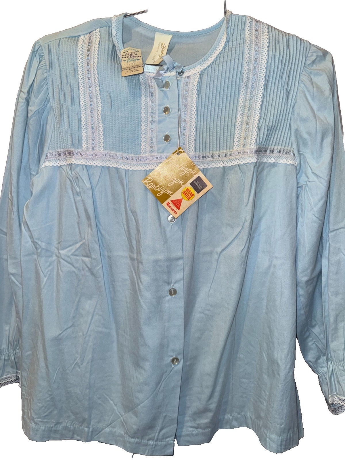 NWT Pajamas BARBIZON PJ Set Feathaire Light Flannel Cindy 70s Pleat Blue 32 XS S