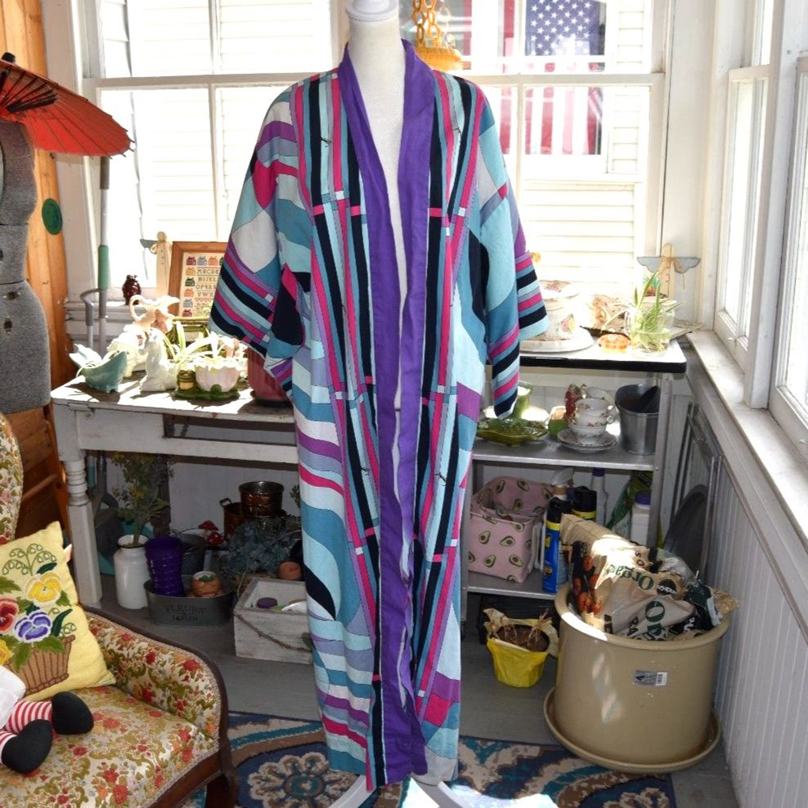 Vintage Scoundrel 70s-80s Memphis Abstract Kimono Duster Art To Wear OSFM